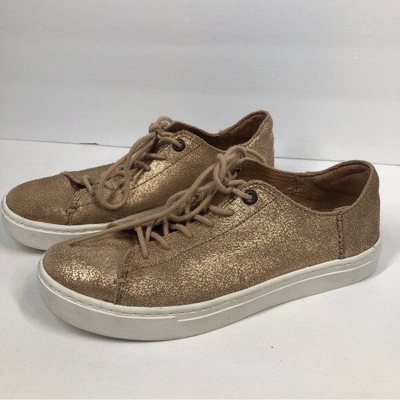 Toms Rose Gold Metallic Leather Lenox Sneakers Shoes Size 5.5 - Picture 5 of 10